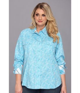 Roper Plus Size 9009 Paisley 2 Color Womens Long Sleeve Button Up (Blue)