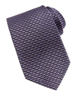 Micro Geometric Print Silk Tie, Black/Purple