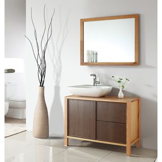 Legion Furniture Ceramic 39 inch Basin Sink Bathroom Vanity With Matching Mirror Brown Size Single Vanities