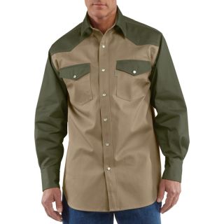 Carhartt Ironwood Snap Front Twill Work Shirt   Khaki/Moss, 4XL, Model S209