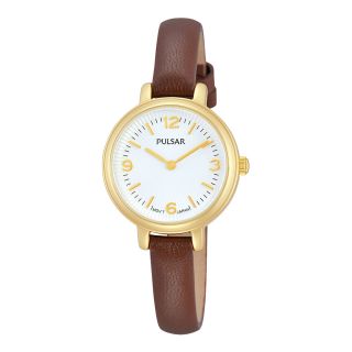 Pulsar Womens Brown Leather Strap Classic Bracelet Watch