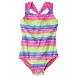Girls 1 Piece Striped Swimsuit   Rainbow XS