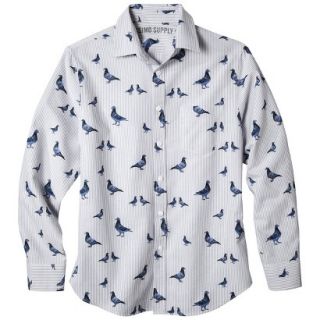 Mossimo Supply Co. Mens Long Sleeve Oxford Button Down   Blue Pigeon Print L