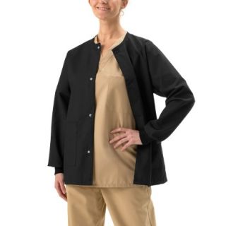 Medline Unisex Snap Front Warm Up Jacket with Two Pockets   Black (Medium)