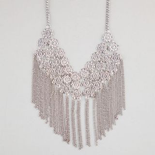 3 Tier Flower Fringe Necklace Silver One Size For Women 240645140