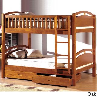 Furniture Of America Portici Twin Over Twin Bunk Bed With Two Underbed Drawers Oak Size Twin