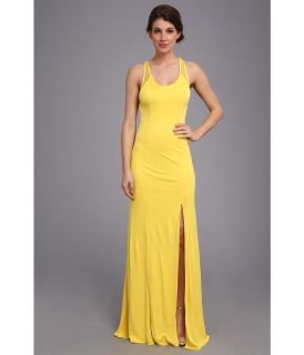 ABS Allen Schwartz Tank Gown w/ Slit and Cross Back Mesh Detail Womens Dress (Yellow)