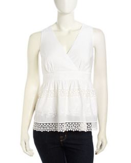 Embroidered Crochet Inset Voile Top, Optic White