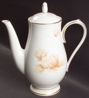 Noritake Devotion Coffee Pot & Lid, Fine China Dinnerware   Taupe Roses, White
