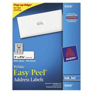 Avery 1 x 2 5/8 Easy Peel Inkjet Address Labels   White (3000 Per Box)