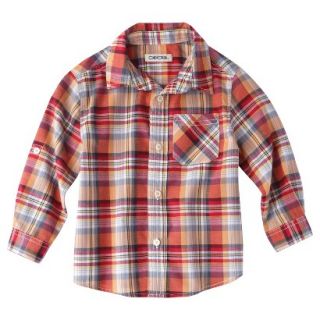 Cherokee Infant Toddler Boys Plaid Button Down Shirt   Red 12 M