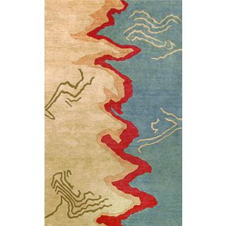 Elegant Beige/ Blue Wool Area Rug (8 X 11)