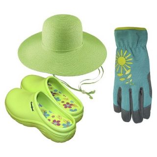 Floppy Straw Hat, Synthetic Palm Spandex Back Gloves and Comfort Clogs Size 9