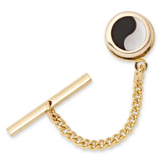 Ying & Yang Gold Plated Tie Tack with Onyx & Mother of Pearl