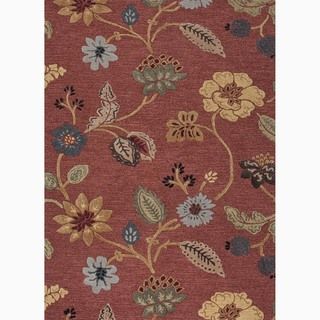 Hand made Floral Pattern Red/ Multi Wool/ Art Silk Rug (9x12)