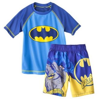 Batman Toddler Boys Short Sleeve Rashguard and Swim Trunk Set   Blue 3T