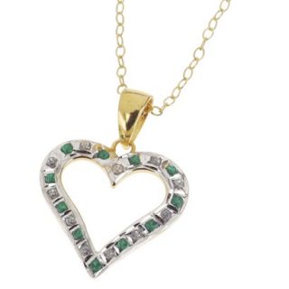 18Kt. Gold Over Sterling Silver Diamond & Emerald Accent Heart Pendant   Yellow