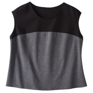 Merona Womens Plus Size Short Sleeve Ponte Blouse   Black/Gray 1