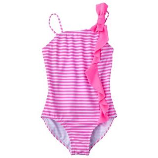 Girls 1 Piece Ruffled Asymmetrical Swimsuit   Pink XL