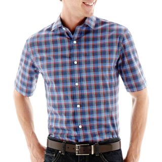 CLAIBORNE Short Sleeve Button Front Shirt, Blue, Mens