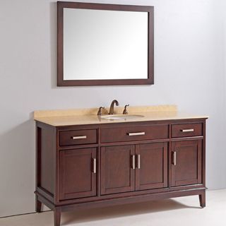 Legion Furniture Marble Top 60 inch Single Sink Bathroom Vanity With Mirror And Faucet Brown Size Single Vanities