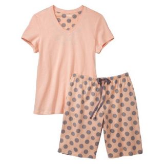 Womens Top/Short Pajama Set   Orange/Grey Polka Dot S