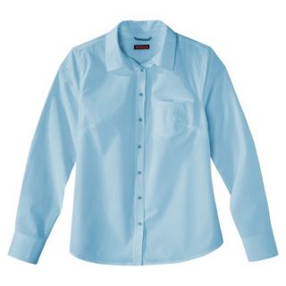 Merona Womens Plus Size Long Sleeve Button Down Shirt   Blue/Cream 3