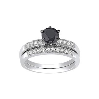 1 1/3 CT. T.W. Black & White Diamond Bridal Ring Set, White/Gold, Womens