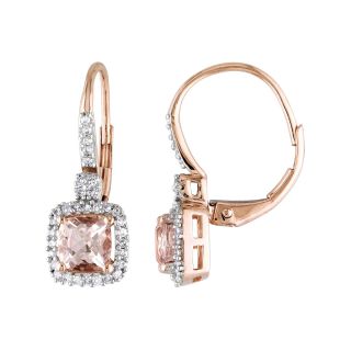 Square Pink Morganite & Diamond Earrings, Rose, Womens