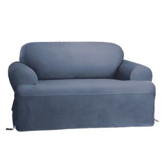 Sure Fit Cotton Duck T Cushion Loveseat Slipcover   Blue Stone