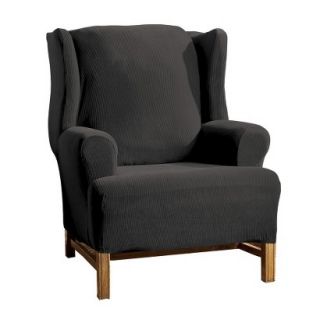 Sure Fit Stretch Rib Wing Chair Slipcover   Ebony
