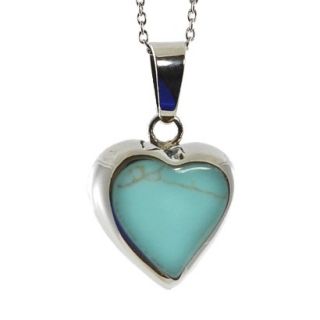 Sterling Silver Pendant with Inlay Heart   Turquoise