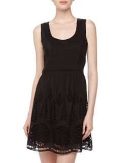 Sleeveless Lace Cutout Jersey Dress, Black