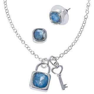 Lonna & Lilly Lock and Key Necklace and Earring Set   Silver/Blue