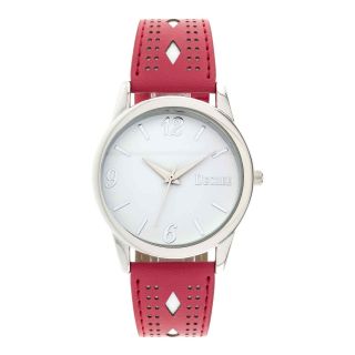 Decree Womens Perforated Faux Leather Strap Watch, Red