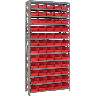 Quantum Storage 60 Bin Shelf Unit   18 Inch x 36 Inch x 75 Inch Rack Size, Red,