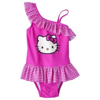 Hello Kitty Toddler Girls Asymmetrical 1 Piece Swimsuit   Pink 2T