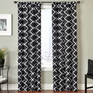 Trellis Rod Pocket Curtain Panel, Black/White