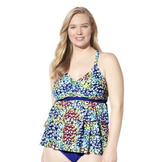 Womens Plus Size Tiered Tankini Swim Top   Cobalt Blue/Multicolor 22W