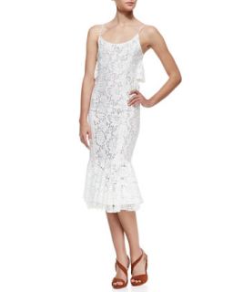 Womens Flounce Lace Slip Dress, White   Tracy Reese