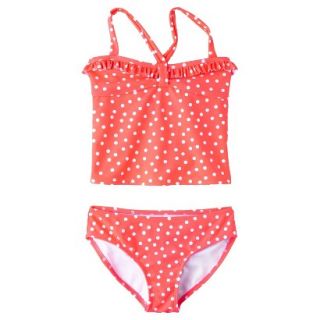Girls 2 Piece Polka Dot Tankini Swimsuit Set   Pink XL