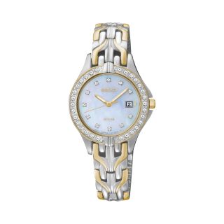 Seiko Excelsior Womens Crystal Accent Two Tone Solar Watch, Twotone