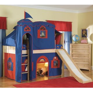 Bolton Furniture Natural Low loft Playhouse Castle Tower Twin Bed With Slide And Ladder Neutral Size Twin