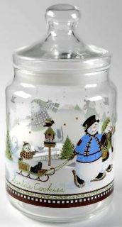 Princess House Crystal SantaS Cookies Cookie Jar with Lid   Christmas Snow Scen
