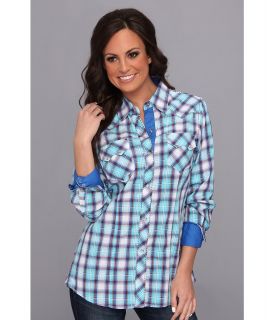 Roper 9049 Turquoise Plaid Womens Long Sleeve Button Up (Blue)