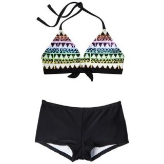 Girls 2 Piece Halter Geometric Print Bikini Swimsuit Set   Black XL