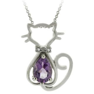 Sterling Silver Diamond Accent Amethyst Cat Necklace