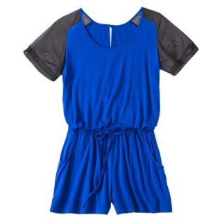 Mossimo Womens Short Sleeve Tie Waist Romper   Athens Blue S