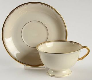 Pickard Puritan (Cream,Double Trim) Footed Cup & Saucer Set, Fine China Dinnerwa