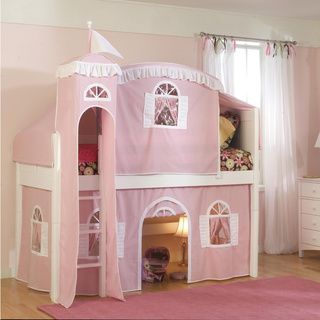 Bolton Furniture Low loft Twin Playhouse Bed With Bottom Curtain And Ladder White Size Twin